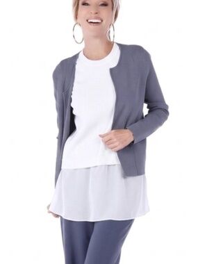 NWOT Brian Bailey Blue Grey Hook & Eye Knit Cardigan - Size M